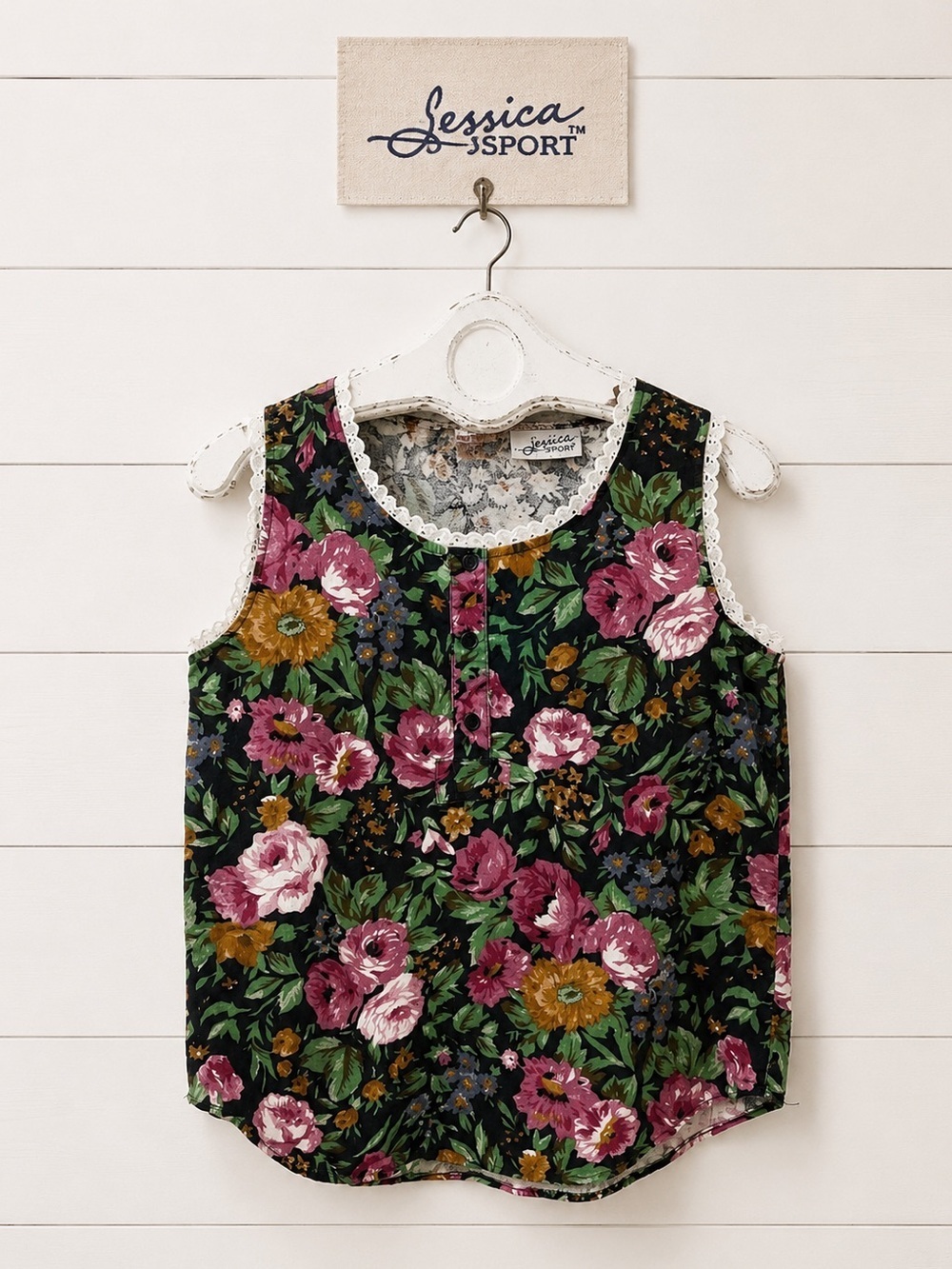 JESSICA SPORT vintage floral sleeveless top - L